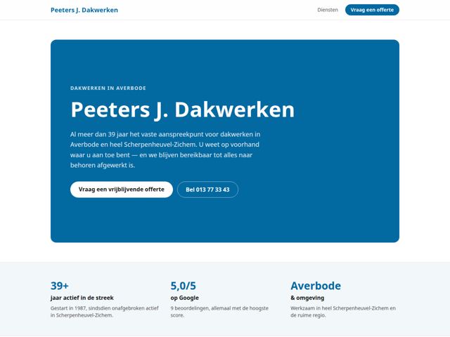 Voorbeeldsite van PEETERS J. DAKWERKEN BVBA